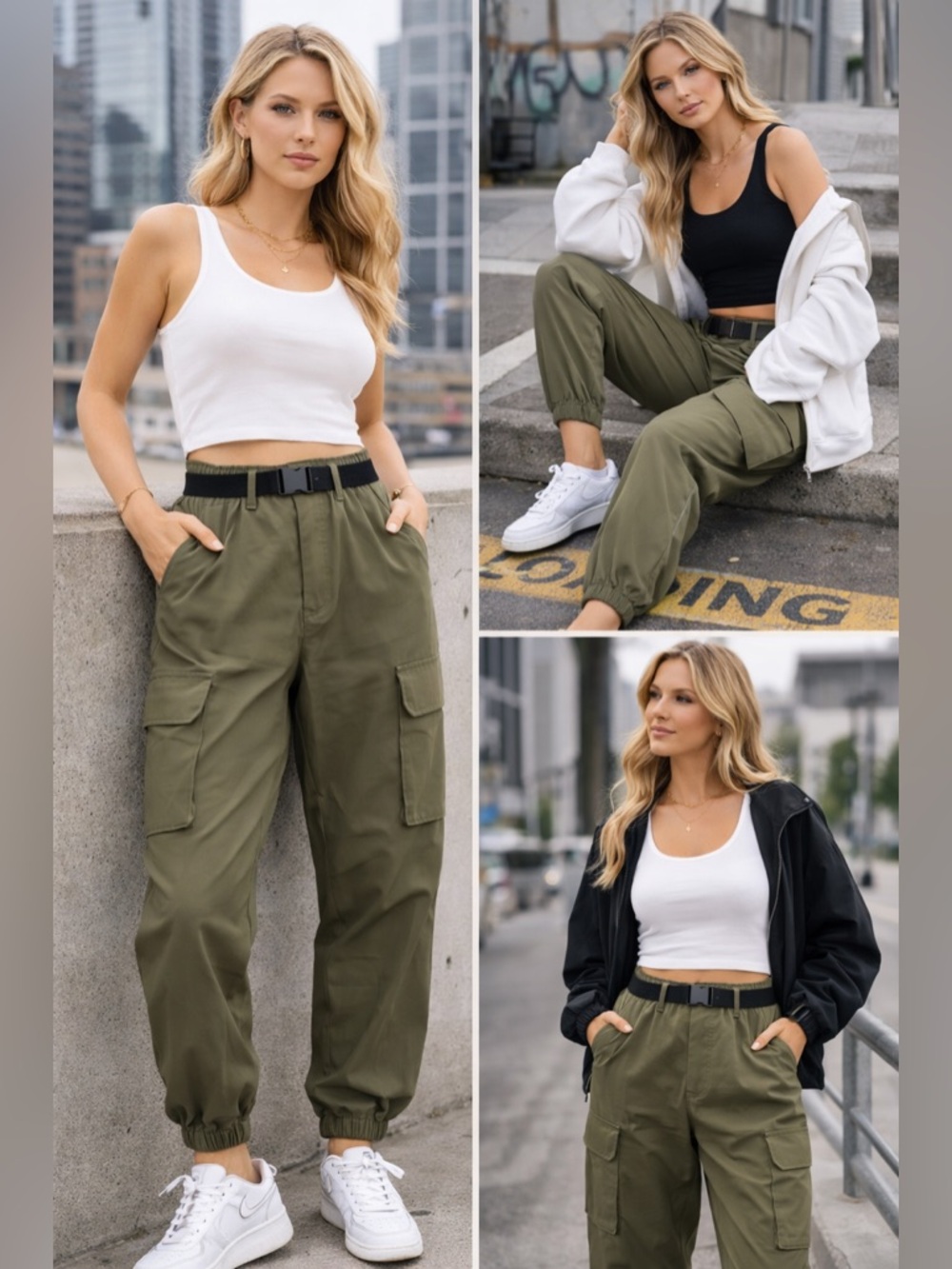 HALARA Cargo Joggers S Olive Green Belted High Waist Utility Pants NWT